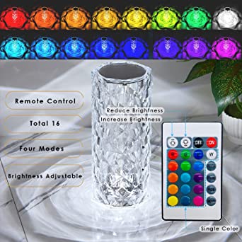 16 Colors Diamond Rose Crystal Touch Lamp - My Store